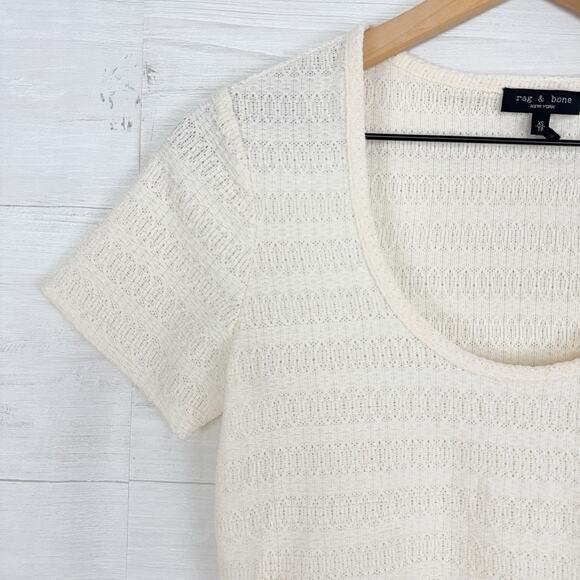 rag & bone Julia Scoop Neck Tee Women XS Ivory Sheer Pullover Stretch Minimalist - Picture 5 of 16